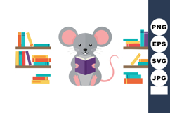 Cute mouse reading book surrounded by colorful bookshelves v Product Image 1
