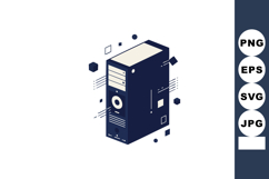 Computer Server Tower with Geometric Elements in Navy Blue a Product Image 1