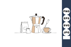 Coffee moka pot with cup and coffee bags simple line art ill Product Image 1