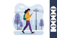 Woman walking with smartphone in urban environment wearing y Product Image 1