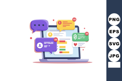 Laptop with colorful social media notifications and chat bub Product Image 1