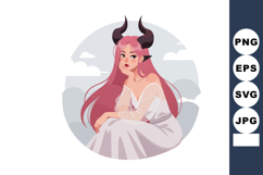 Female demon character with long pink hair and black horns i Product Image 1