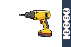 Cordless power drill with yellow and black plastic body and Product Image 1