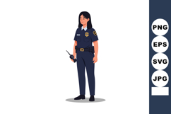 Female police officer in uniform holding radio communication Product Image 1