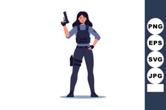 Female police officer holding handgun in tactical vest and u Product Image 1
