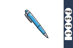 Blue retractable ballpoint pen vector illustration with clip Product Image 1