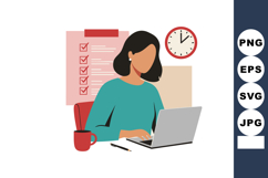 Woman Working on Laptop with Checklist and Clock in Home Off Product Image 1