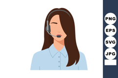 Female customer support agent with headset in blue shirt vec Product Image 1