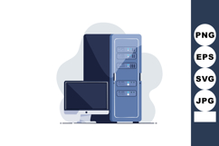 Computer server rack and desktop monitor technology illustra Product Image 1
