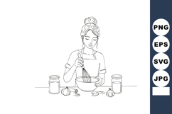 Woman whisking ingredients in bowl with garlic and jars cook Product Image 1