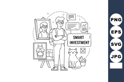Young man with cat and smart investment concept in black lin Product Image 1