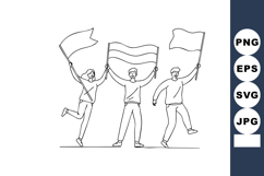 Three people holding waving flags celebrating event in outli Product Image 1