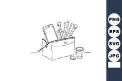 Cosmetic bag with makeup brushes smartphone and coffee cup l Product Image 1