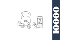 Fitness dumbbells kettlebell and smartphone workout app vect Product Image 1
