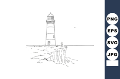 Lighthouse on Cliff Coastline Minimalist Line Art Vector Ill Product Image 1
