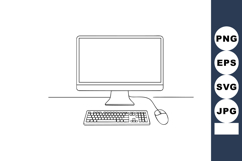 Desktop computer with keyboard and mouse simple line art vec Product Image 1
