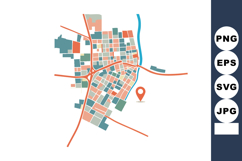 Abstract city map with location pin in orange and teal vecto Product Image 1