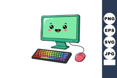 Cute computer monitor with rainbow keyboard and pink mouse v Product Image 1
