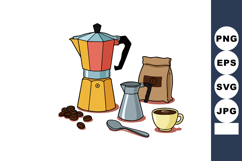 Coffee maker with cup beans bag and spoon vector illustratio Product Image 1