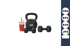 Kettlebell dumbbell and protein shake fitness vector illustr Product Image 1