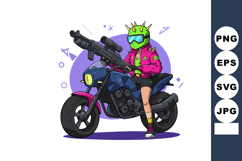 Futuristic cyberpunk girl on motorcycle holding sniper rifle Product Image 1