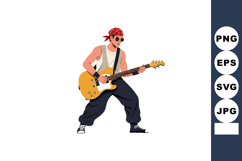 Male guitarist playing electric guitar wearing bandana and s Product Image 1