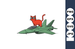Red cat with glasses standing on green fighter jet vector il Product Image 1