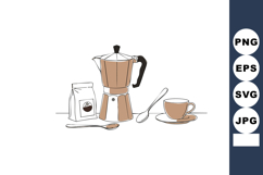 Coffee maker with cup, saucer, spoon and coffee bag vector i Product Image 1