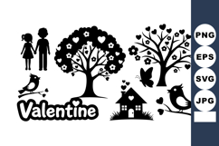 Valentine Love Tree Heart Bird Butterfly House Silhouette Product Image 1