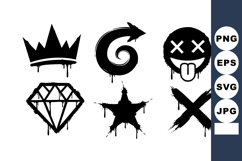 Black Graffiti Style Crown Swirl Arrow Icons Product Image 1