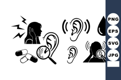 Ear Pain Tinnitus Hearing Problems Icons Vector Product Image 1