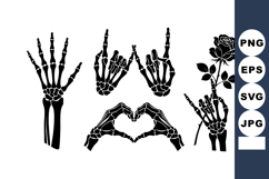 Skeleton Hand Gestures Love Heart Rose Vector Illustration Product Image 1