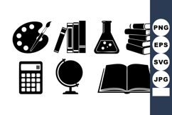 Education Icons Vector Set with Books and Globe Product Image 1