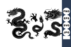 Black Dragon Vector Illustration with Head Body Tail Parts Product Image 1