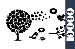 Heart Shaped Tree Love Birds Vector Illustration Product Image 1