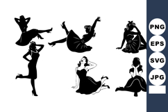 Silhouette Women Dancing Posing Vector Illustration Product Image 1