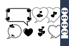 Black White Love Hearts Chat Bubbles Set Vector Product Image 1
