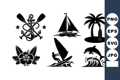 Nautical Marine Icons Sailboat Dolphin Vector Product Image 1