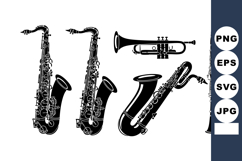 Black White Saxophone Trumpet Clarinet Vector Illustration Product Image 1
