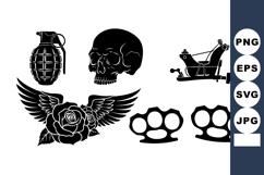 Skull Grenade Wings Rose Tattoo Design Elements Product Image 1