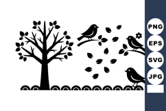 Tree Birds Flying Leaves Falling Natural Vector Illustration Product Image 1