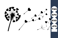 Dandelion Silhouette Flying Heart Seeds Vector Product Image 1