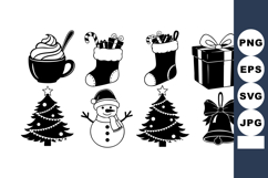 Christmas Holiday Icons Coffee Cup Snowman Gift Tree Bell Product Image 1