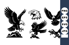 Eagle Silhouette Vector Set Flying Perched Hunting Product Image 1
