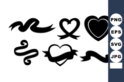 Simple Black Heart Ribbon Vector Elements Pack Product Image 1
