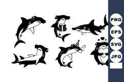 Cartoon Hammerhead Sharks Playful Poses Vector Illustration Product Image 1