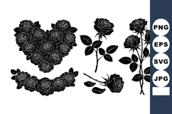Black Silhouette Rose Heart Floral Vector Design Product Image 1