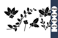 Holly Branches With Berries Black Silhouettes Winter Decorat Product Image 1