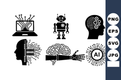 Artificial Intelligence Robot Brain Circuit Vector Illustrat Product Image 1