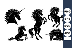 Black Unicorn Silhouettes Magical Fantasy Vector Set Product Image 1